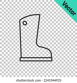 Black line Waterproof rubber boot icon isolated on transparent background. Gumboots for rainy weather, fishing, gardening.  Vector