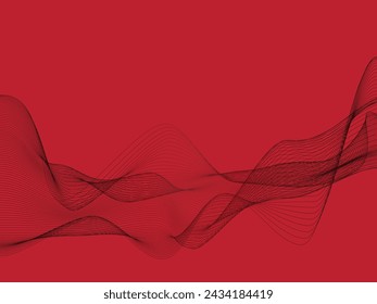 onda de línea negra sobre fondo rojo. Elemento de diseño de líneas móviles brillantes. Modernas líneas onduladas de gradiente negro. Tecnología futurista. Fondo de ilustración vectorial, fondo de presentación