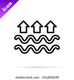 Black line Waves of water and evaporation icon isolated on white background.  Vector