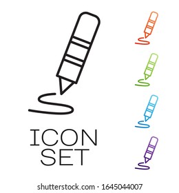 Black line Wax crayon for drawing icon isolated on white background. Set icons colorful. Vector Illustration