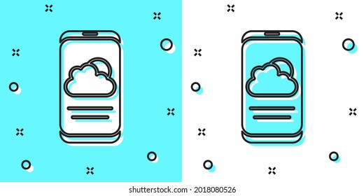 Black line Weather forecast icon isolated on green and white background. Random dynamic shapes. Vector