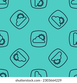 Black line Weather forecast icon isolated seamless pattern on green background.  Vector