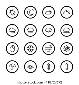 black line weather icon set with circle frame for web design, user interface (UI), infographic and mobile application (apps)