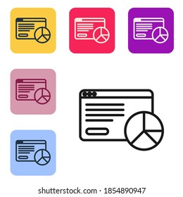 Black line Web analytics information and development website statistic icon isolated on white background. Analysis, management, marketing, research. Set icons in color square buttons. Vector