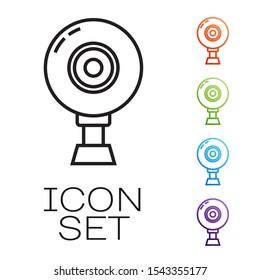 Black line Web camera icon isolated on white background. Chat camera. Webcam icon. Set icons colorful. Vector Illustration