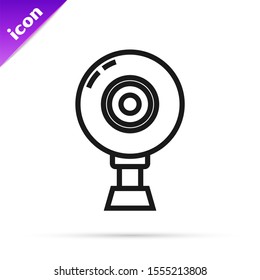 Black line Web camera icon isolated on white background. Chat camera. Webcam icon.  Vector Illustration