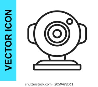 Black line Web camera icon isolated on white background. Chat camera. Webcam icon.  Vector