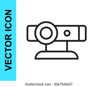 Black line Web camera icon isolated on white background. Chat camera. Webcam icon.  Vector