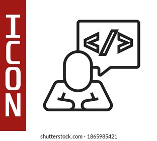 Diseño Web de línea negra e icono de desarrollo frontal aislado en fondo blanco.  Vector