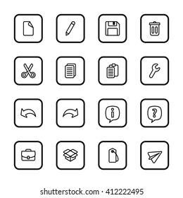 black line web icon set with rounded rectangle frame for web design, user interface (UI), infographic and mobile application (apps)