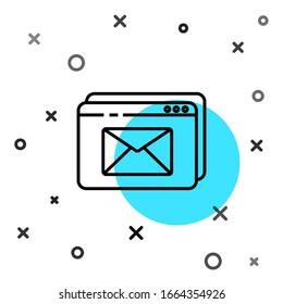 Black line Website and envelope, new message, mail icon isolated on white background. Usage for e-mail newsletters, headers, blog posts. Random dynamic shapes. Vector Illustration