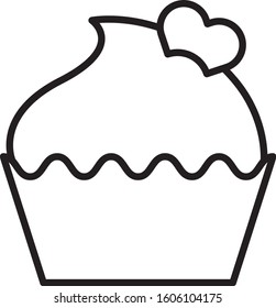 Black line Wedding cake with heart icon isolated on white background. Valentines day symbol.  Vector Illustration