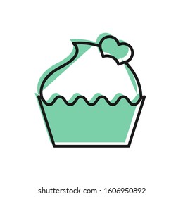 Black line Wedding cake with heart icon isolated on white background. Valentines day symbol.  Vector Illustration