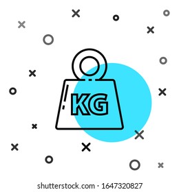 Black line Weight icon isolated on white background. Kilogram weight block for weight lifting and scale. Mass symbol. Random dynamic shapes. Vector Illustration