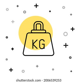 Schwarze Linie Gewicht Symbol einzeln auf weißem Hintergrund. Kilogramm Gewichtsblock zum Heben und Skalieren von Gewicht. Massensymbol. Zufällige dynamische Formen. Vektorgrafik