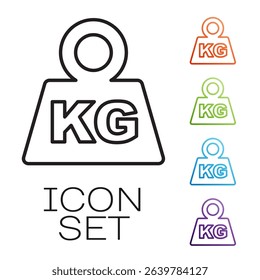 Black line Weight icon isolated on white background. Kilogram weight block for weight lifting and scale. Mass symbol. Set icons colorful. Vector