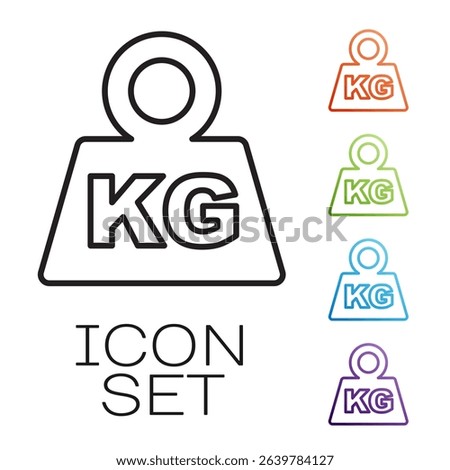 Black line Weight icon isolated on white background. Kilogram weight block for weight lifting and scale. Mass symbol. Set icons colorful. Vector