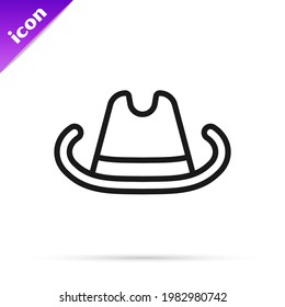 Black line Western cowboy hat icon isolated on white background.  Vector