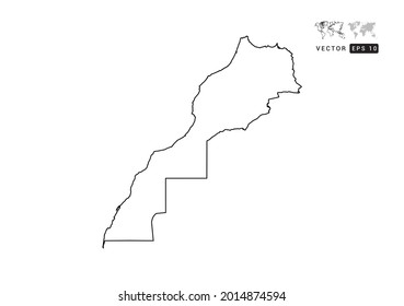 Black  line Western Sahara map vector on white background.
