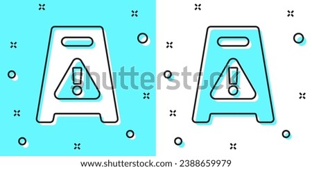 Black line Wet floor and cleaning in progress icon isolated on green and white background. Cleaning service concept. Random dynamic shapes. Vector