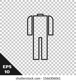 Black line Wetsuit for scuba diving icon isolated on transparent background. Diving underwater equipment.  Vector Illustration