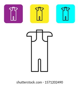 Black line Wetsuit for scuba diving icon isolated on white background. Diving underwater equipment. Set icons colorful square buttons. Vector Illustration