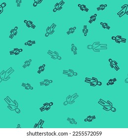 Black line Wetsuit for scuba diving icon isolated seamless pattern on green background. Diving underwater equipment.  Vector