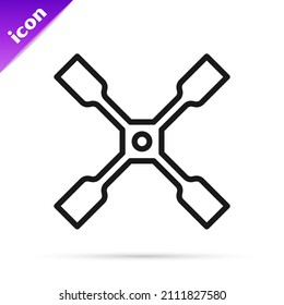 Black line Wheel wrench icon isolated on white background. Wheel brace.  Vector