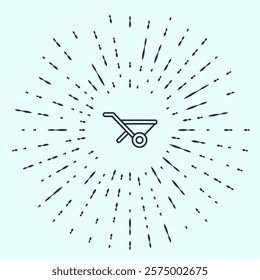 Black line Wheelbarrow icon isolated on grey background. Tool equipment. Agriculture cart wheel farm. Abstract circle random dots. Vector