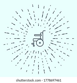 Black line Wheelchair for disabled person icon isolated on grey background. Abstract circle random dots. Vector Illustration