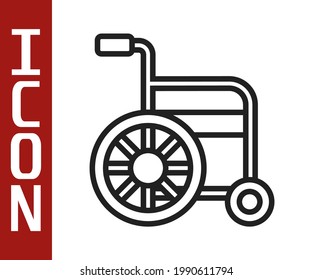 Black line Wheelchair for disabled person icon isolated on white background.  Vector