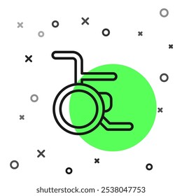 Black line Wheelchair for disabled person icon isolated on white background.  Vector