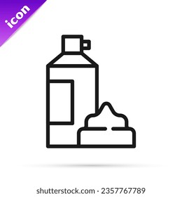 Black line Whipped cream in an aerosol can icon isolated on white background. Sweet dairy product. Milk product and sweet symbol.  Vector