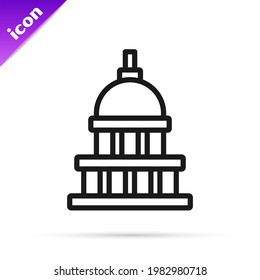 Black line White House icon isolated on white background. Washington DC.  Vector