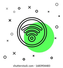 Black line Wi-Fi wireless internet network symbol icon isolated on white background.  Vector Illustration