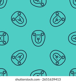 Black line Wild lion icon isolated seamless pattern on green background.  Vector