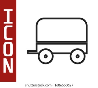 Black line Wild west covered wagon icon isolated on white background.  Vector Illustration