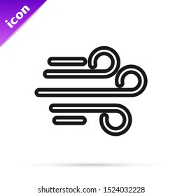 Black line Wind icon isolated on white background. Windy weather.  Vector Illustration