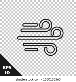 Black line Wind icon isolated on transparent background. Windy weather.  Vector Illustration