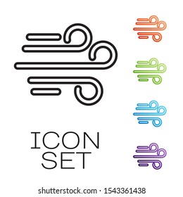Black line Wind icon isolated on white background. Windy weather. Set icons colorful. Vector Illustration