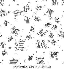 Black line Wind icon isolated seamless pattern on white background. Windy weather.  Vector Illustration