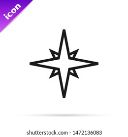 Black line Wind rose icon isolated on white background. Compass icon for travel. Navigation design.  Vector Illustration