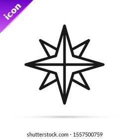 Black line Wind rose icon isolated on white background. Compass icon for travel. Navigation design.  Vector Illustration