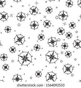 Black line Wind rose icon isolated seamless pattern on white background. Compass icon for travel. Navigation design.  Vector Illustration