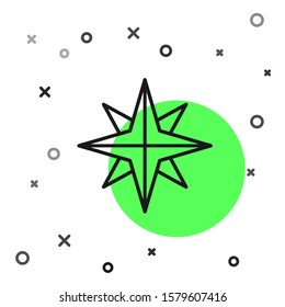 Black line Wind rose icon isolated on white background. Compass icon for travel. Navigation design.  Vector Illustration