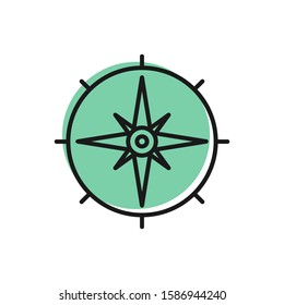 Black line Wind rose icon isolated on white background. Compass icon for travel. Navigation design.  Vector Illustration