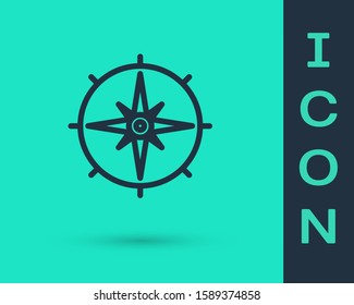 Black line Wind rose icon isolated on green background. Compass icon for travel. Navigation design.  Vector Illustration