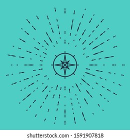 Black line Wind rose icon isolated on green background. Compass icon for travel. Navigation design. Abstract circle random dots. Vector Illustration