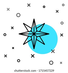 Black line Wind rose icon isolated on white background. Compass icon for travel. Navigation design. Random dynamic shapes. Vector Illustration