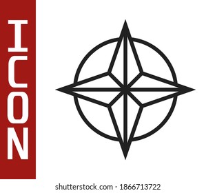 Black line Wind rose icon isolated on white background. Compass icon for travel. Navigation design.  Vector